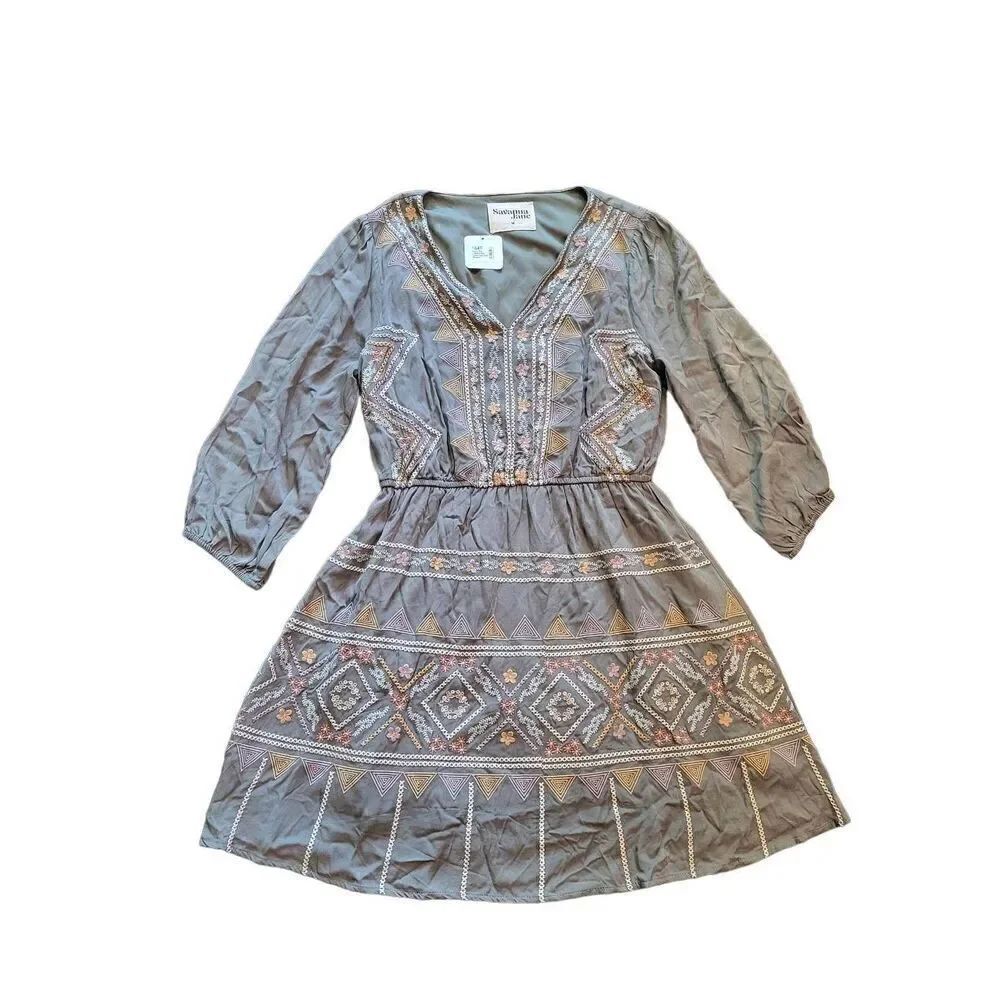 NWT Savanna Jane Sweet Pea Embroidered Dress Light Olive Women's Medium